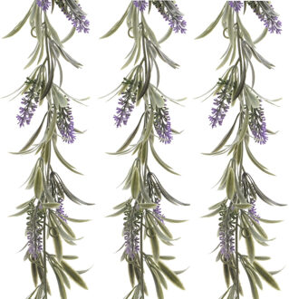 Decoris Paarse lavendel kunsttak - 3x - kunstplanten - slinger - 80 cm
