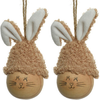 Decoris Paasei - 2x - 12 cm - bruin - kunststof - paashaas - paasversiering - pasen
