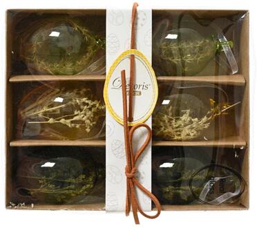 Decoris Paasei met droogbloemen h6cm 6-delig transparant