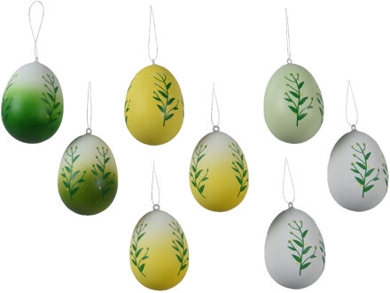 Decoris Paaseieren - 8x - kunststof - groen - D3,5 x H5 cm - paasdecoratie
