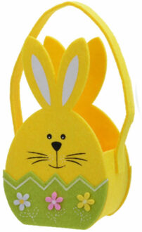 Decoris Paaseieren mandje - Paashaas - geel vilt - 11 x 20 cm - Paasmandjes