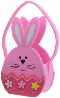 Decoris Paaseieren mandje - Paashaas - roze - vilt - 11 x 20 cm - Paasmandjes