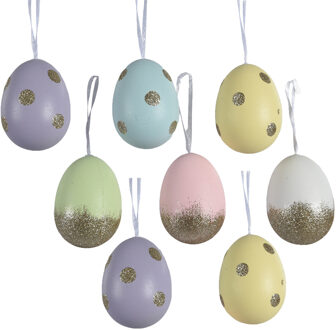 Decoris Paaseieren met stippen - 16x - kunststof - pastel - D3,5 x H5 cm - paasdecoratie
