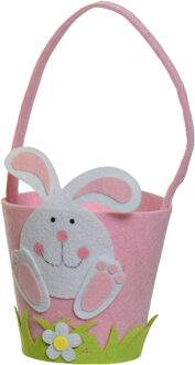 Decoris Paasmandje met Paashaas - vilt - roze - D15 x H31 cm