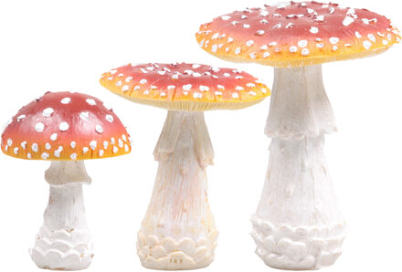 Decoris Paddenstoelen Set - 3x stuks - polyresin - 10 cm, 12 cm en 18 cm - herfst decoraties