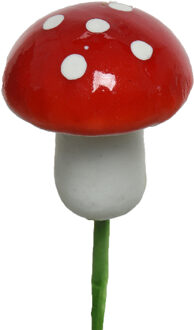 Decoris paddenstoelen stekers - 15x st - 2.5 cm - kerststukje decoratie Rood