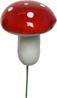 Decoris paddenstoelen stekers - 15x st - 4x3 cm - kerststukje decoratie Rood
