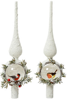 Decoris Piek Roodborstje glas 31cm Wit