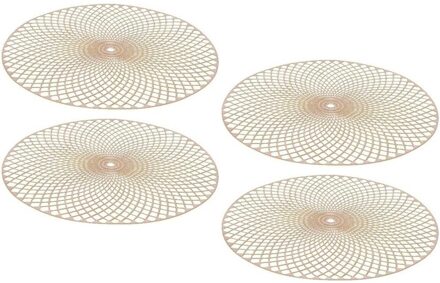Decoris Placemat - 4x - goud - D38 cm - rond - polyurethaan leer - onderlegger Goudkleurig