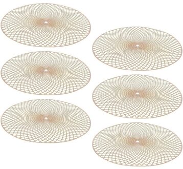 Decoris Placemat - 6x - goud - D38 cm - rond - polyurethaan leer - onderlegger