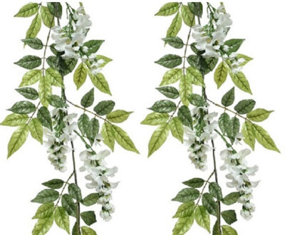 Decoris Planten slinger - 2x - wisteria - wit - 150 cm - kunstplant - Kunstplanten