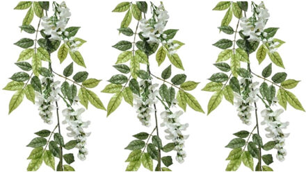 Decoris Planten slinger - 3x - wisteria - wit - 150 cm - kunstplant