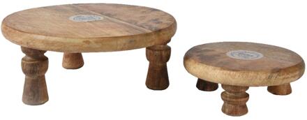 Decoris Plateauset mangohout 2-delig Ø25cmH8cm bruin