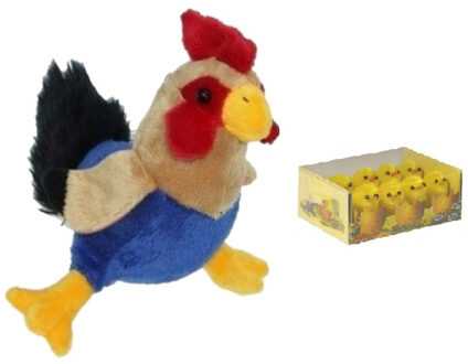 Decoris Pluche kippen/hanen knuffel van 20 cm met 8x stuks mini kuikentjes 3 cm - Feestdecoratievoorwerp