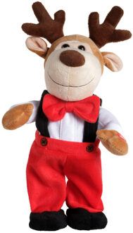 Decoris Rendier pop - met beweging en geluid - 32 cm - dansen en zingen - kerstfiguur