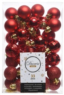 Decoris Rode kerstboomballen set 33 stuks - Kerstbal Rood