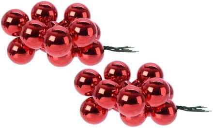 Decoris Rode mini kerststukjes insteek kerstballetjes 2 cm - Kerststukjes Rood