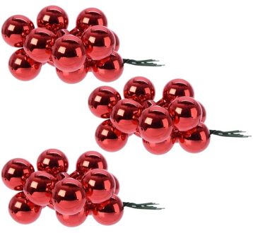 Decoris Rode mini kerststukjes insteek kerstballetjes 2 cm - Kerststukjes Rood