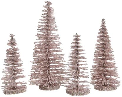 Decoris Roze kleine kunst kerstboom glitter 15 cm 4 stuks
