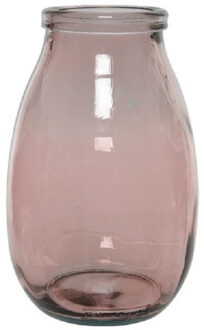 Decoris Roze vazen/bloemenvazen van gerecycled glas 18 x 28 cm