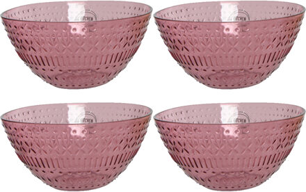 Decoris schaaltje/kom - 4x - roze - kunststof - D14 x H7 cm - campingservies - Kommetjes