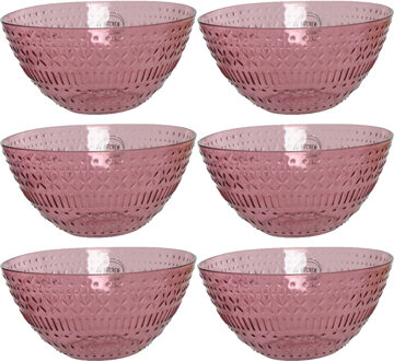 Decoris schaaltje/kom - 6x - roze - kunststof - D14 x H7 cm - campingservies - Kommetjes