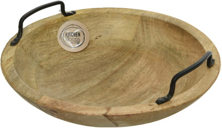 Decoris serveerschaal - fruitschaal - rond - mangohout - 29 x 10 cm - met handvatten