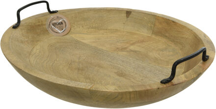 Decoris serveerschaal - fruitschaal - rond - mangohout - 39 x 10 cm - met handvatten