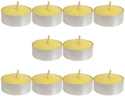 Decoris Set Van 10x Stuks Gele Citronella Waxinelichtjes/theelichtjes - Geurkaarsen Citrus Geur - Anti-muggen Citronella Kaarsen