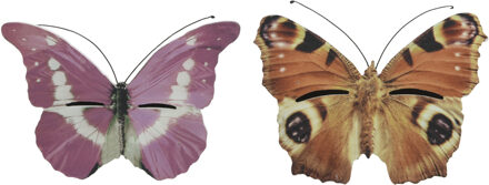 Decoris Set van 2x stuks bruin/oranje en roze vlinder insectenhotels 20 cm
