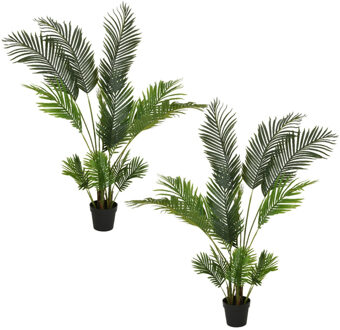 Decoris Set van 2x stuks groene Palm Areca/goudpalm kunstplanten 150 cm in pot - Kunstplanten