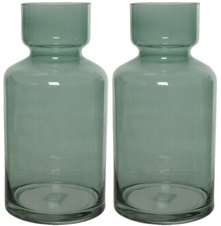 Decoris Set van 2x stuks groene vazen/bloemenvazen 6 liter van glas 15 x 30 cm - Vazen