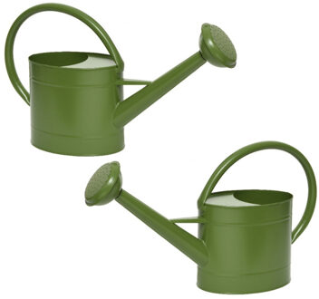 Decoris Set van 2x stuks groene zinken gieters voor kamerplanten/tuinplanten 5 liter - Gieters