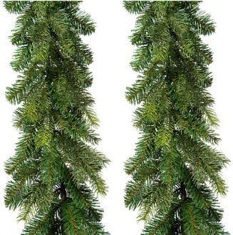 Decoris Set van 2x stuks kerst dennenslinger guirlandes groen 20 x 270 cm dennenguirlandes kerstversiering