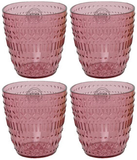 Decoris Set van 4x stuks kunststof bekers roze 200 ml - Drinkglazen