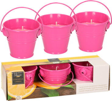 Decoris Set van 6x stuks anti muggen Citronella kaars in roze zinken potje - geurkaarsen