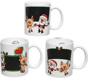 Decoris Setje van 9x stuks kerst thema kinder mokken/bekers met krijtvlak - Keramiek mokken van 300 Ml