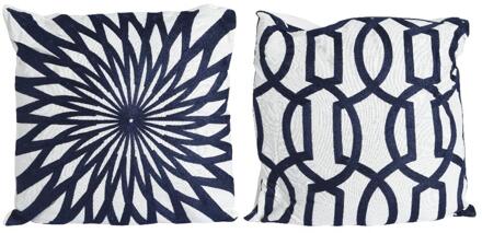Decoris Sierkussen 43x43cm blauw/wit zwart