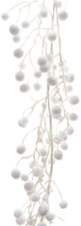 Decoris Sneeuwballen slinger - wit - glitters - 130 cm - sneeuwversiering - slingers
