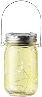 Decoris Solar lamp pot met deksel geel glas 14 cm
