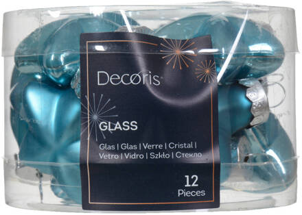 Decoris Ster glas l2b4.5h4 cm sblw ass 12st kerst Blauw