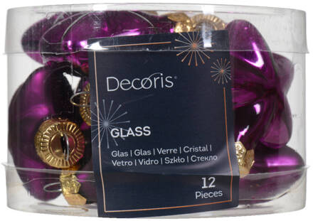 Decoris Ster glas l2b4.5h4 cm vlt ass 12st kerst Paars