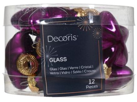 Decoris Ster glas l2b4.5h4 cm vlt ass 12st kerst Paars