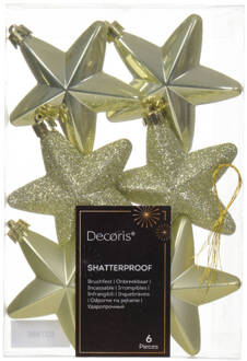 Decoris Ster plc l2b7h7 cm pstch ass 6st kerst Groen