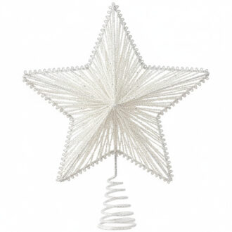 Decoris Ster Vorm kerstboompiek - wit glitters - Dia 25 cm - metaal - kerstboompieken - kerstversier