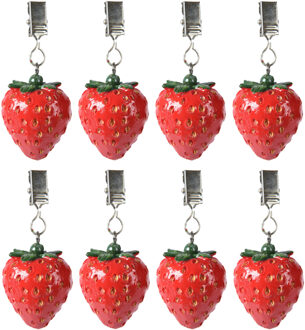 Decoris Tafelkleedgewichtjes/hangers - 12x - aardbei - kunststeen - rood