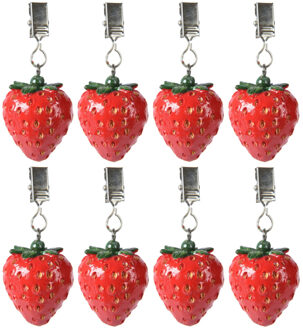 Decoris Tafelkleedgewichtjes/hangers - 16x - aardbei - kunststeen - rood
