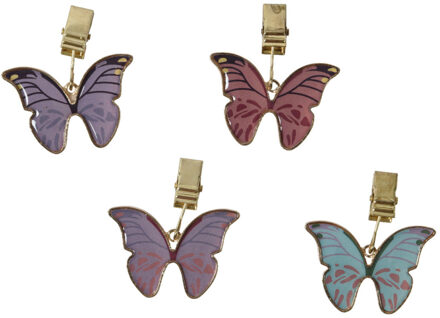 Decoris Tafelkleedgewichtjes/hangers - 4x - vlinder - metaal - paars