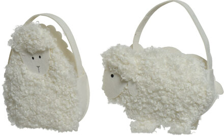Decoris Tasje teddy schaap L7.5-W28-H28cm wit