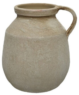 Decoris Terracotta kruik - ouderwets creme - decoratief beeld - 25 cm - tuin decoratie